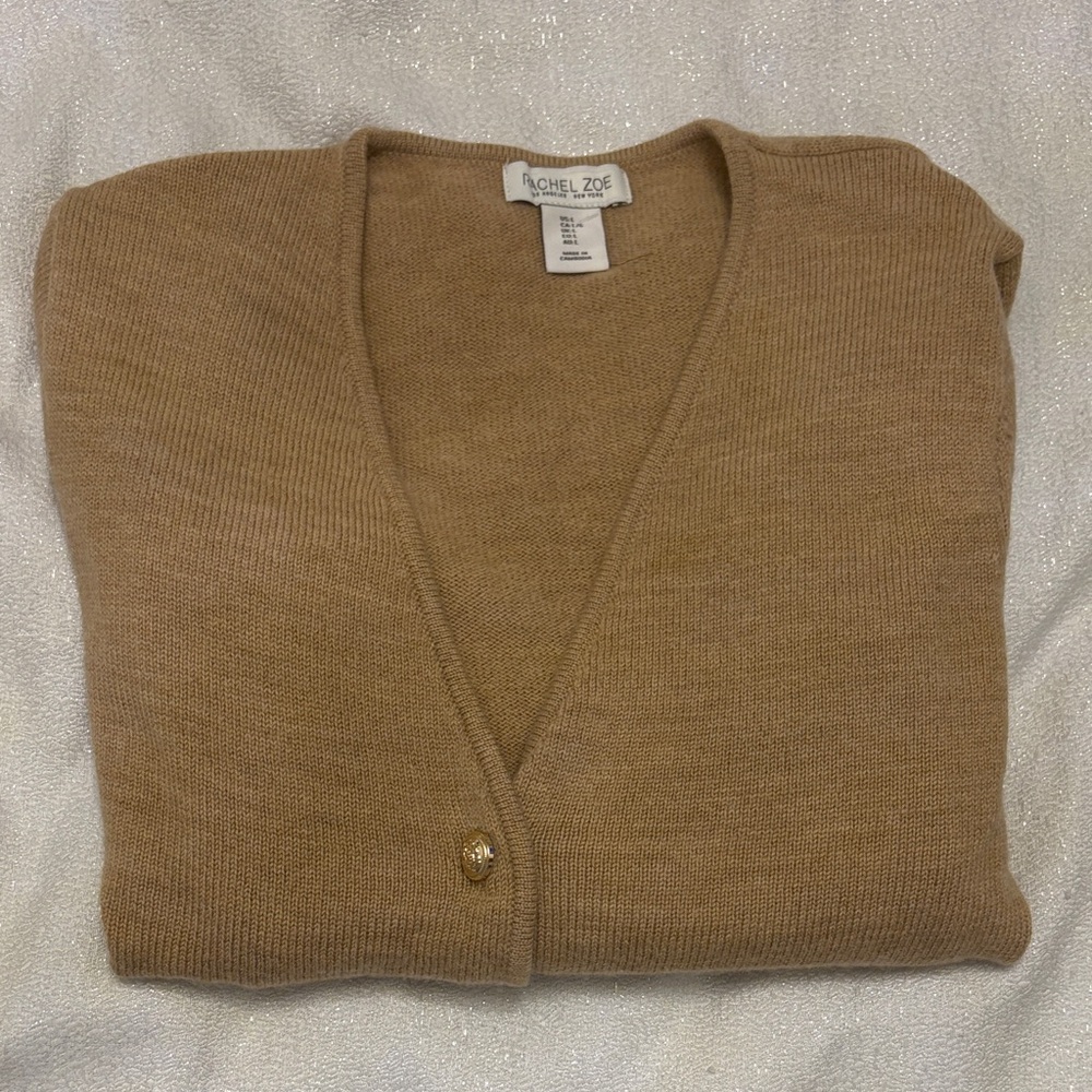 Rachel Zoe Camel Brown V-Neck Button Cardigan